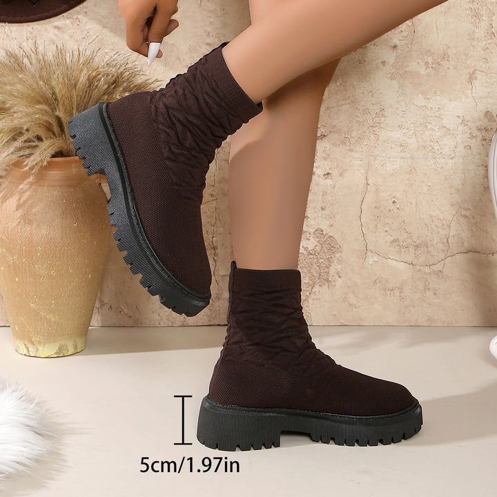 Damen Strick‑Sock‑Boots mit elastischem Schaft und grober Lug‑Sohle Echo Archiv
