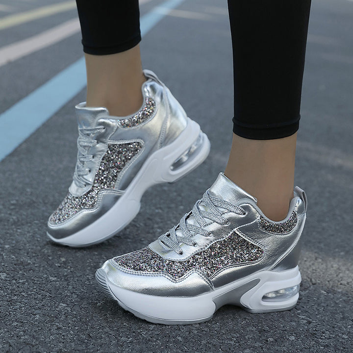 Damen nan modische Plateau-Sneaker mit Glitzerbesatz und sichtbarem Luftpolster Echo Archiv