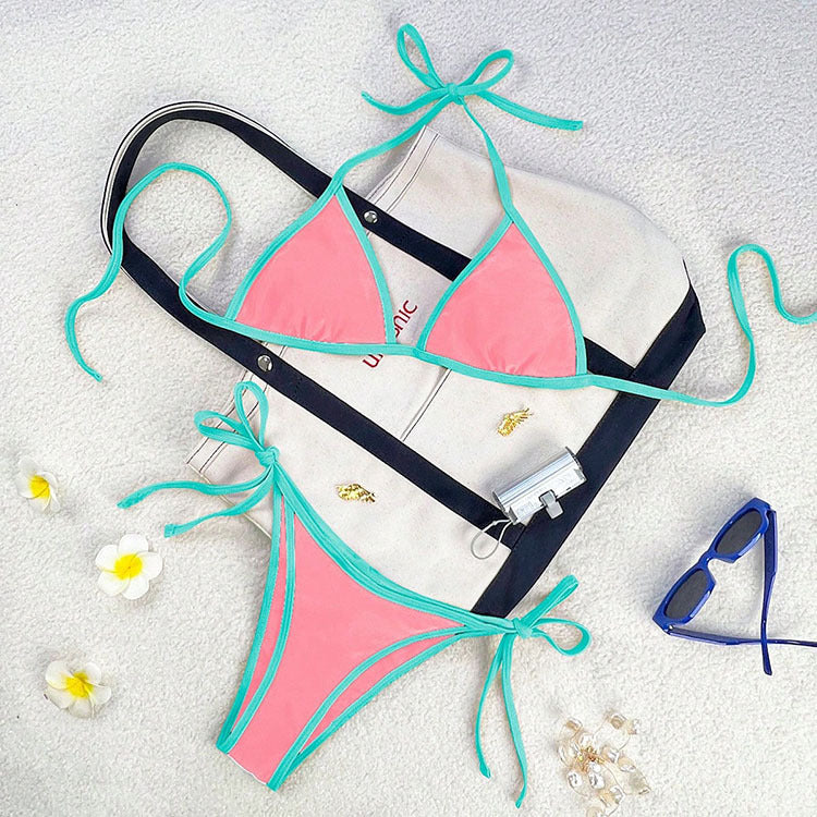 Damen Triangel-Bikini mit kontrastierenden Trägern Echoarchiv