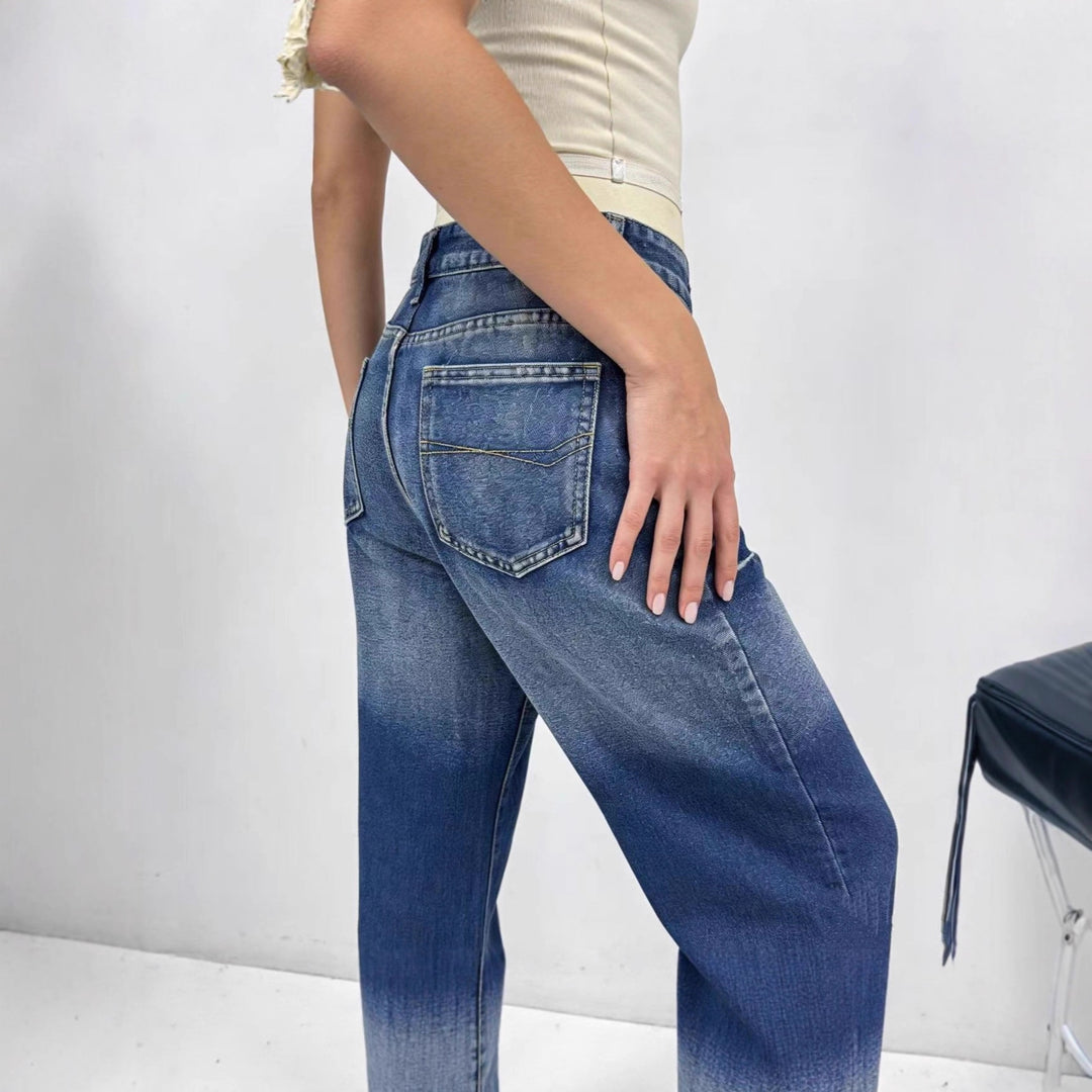 Damen weite hochgeschnittene Jeans mit besonderem Waschungseffekt Echo Archiv
