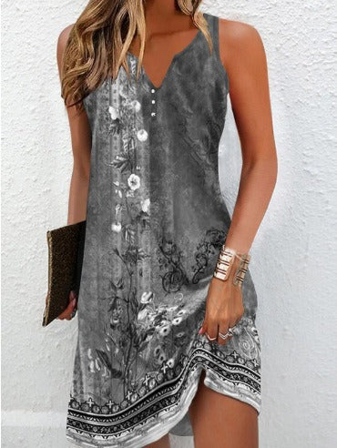 Damen, lässiges Sommerkleid mit V-Ausschnitt und asymmetrischem Saum Echoarchiv