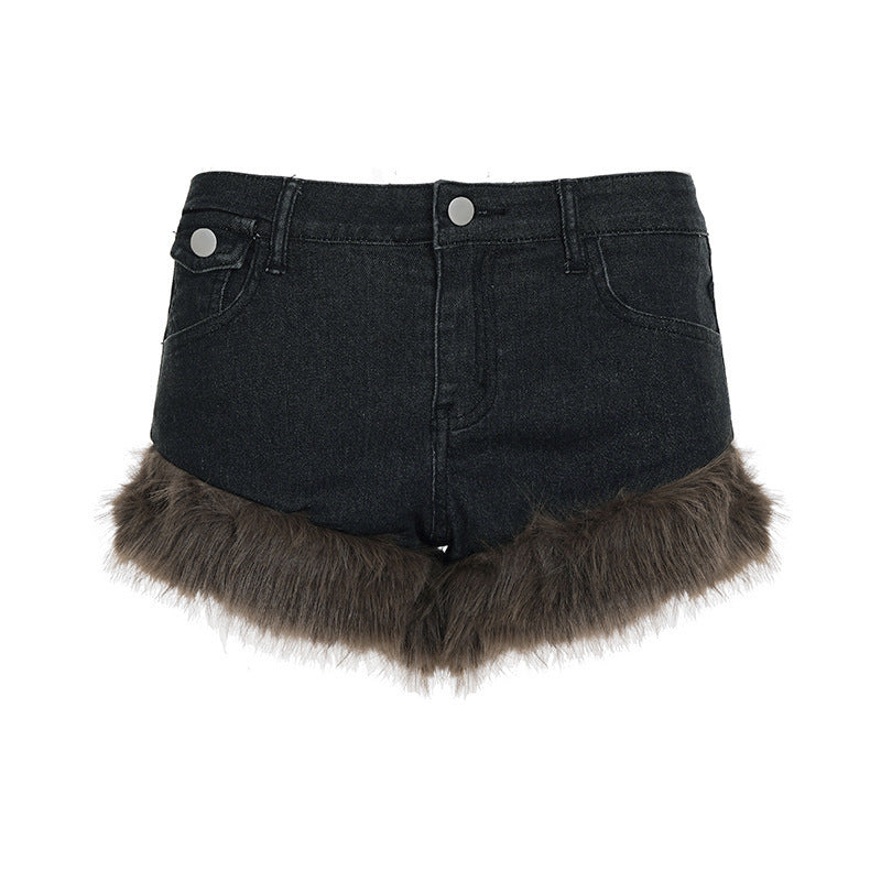 Damen Jeansshorts mit luxuriösem Kunstpelzsaum Echo Archiv