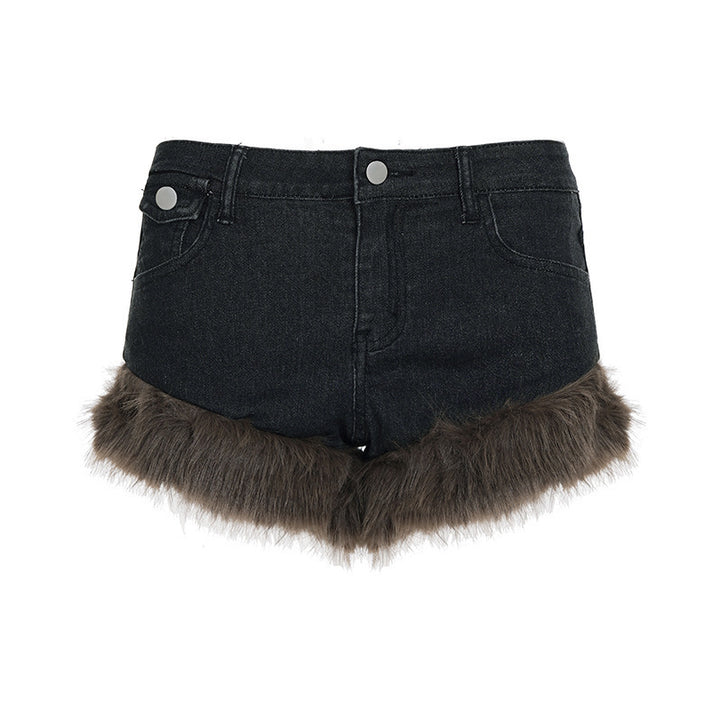 Damen Jeansshorts mit luxuriösem Kunstpelzsaum Echo Archiv