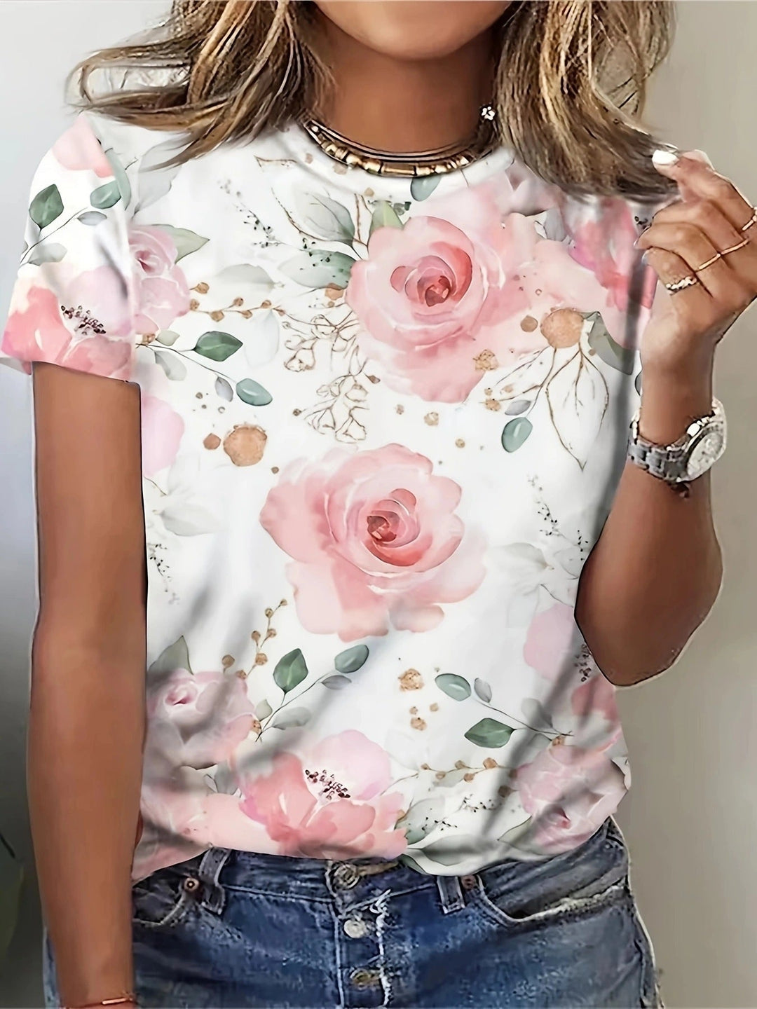 Damen T-Shirt mit floralem Design und Echoarchivrnem Schnitt Echoarchiv