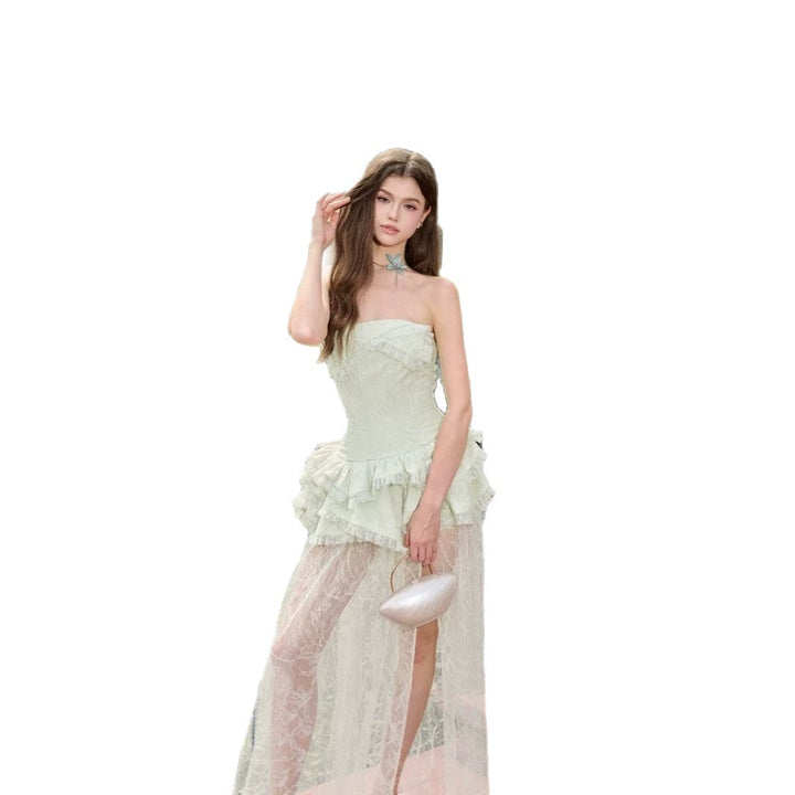 Damen Elegantes und luftiges Abendkleid mit Rüschendetails und transparentem Rock Echo Archiv