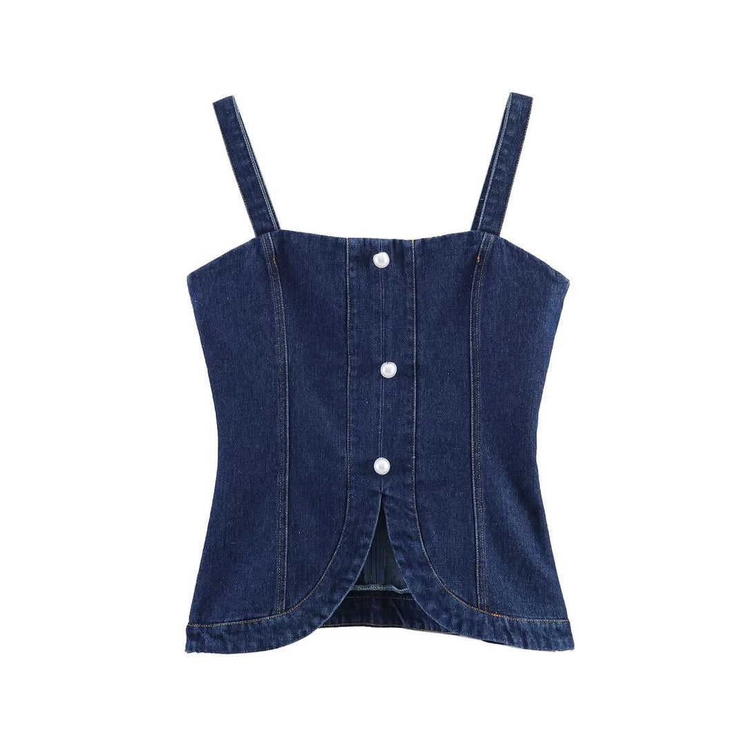 Damen Denim-Cami mit tailliertem Schnitt und dekorativen Knöpfen Echo Archiv