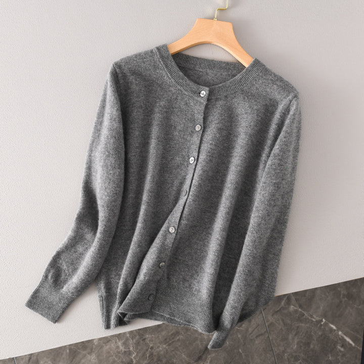 Damen Leichter Rundhals-Knopfcardigan in Kaschmiroptik mit feiner Rippkante und lässiger Silhouette Echoarchiv