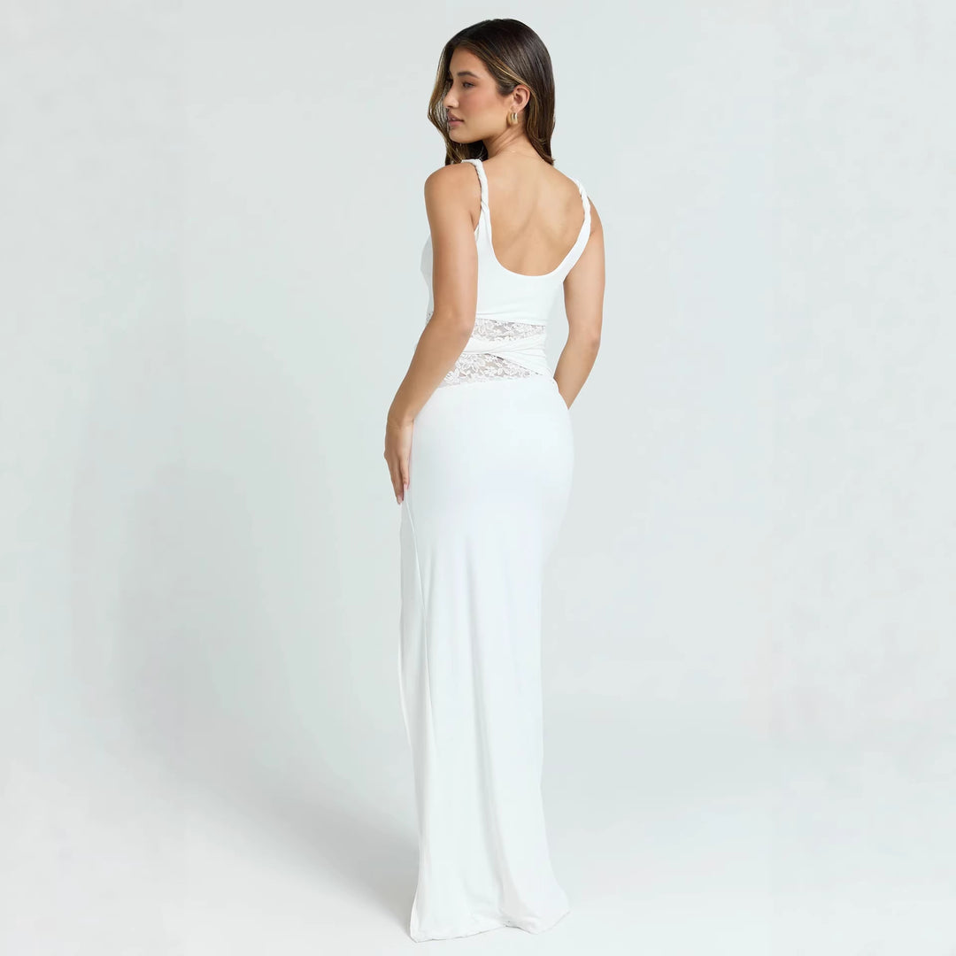 Damen Elegantes Abendkleid mit hohem Schlitz und Spitzeinsatz Echo Archiv