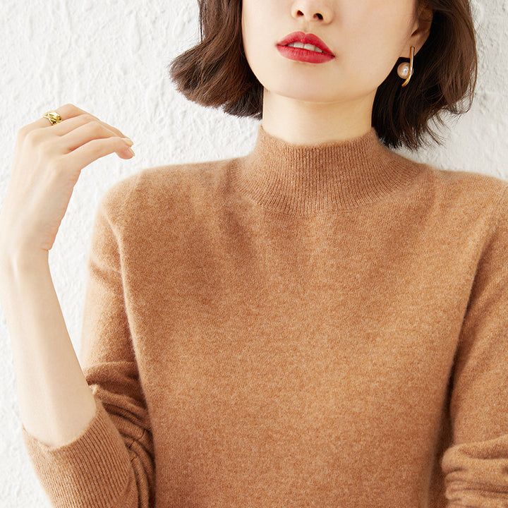 Damen Luxuriöser Kaschmir-Feinstrickpullover mit Stehkragen Echoarchiv