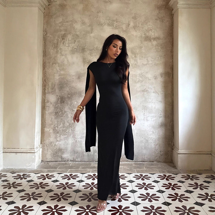 Damen elegantes Maxikleid mit raffinierten Ärmeldetails und fließender Silhouette Echo Archiv