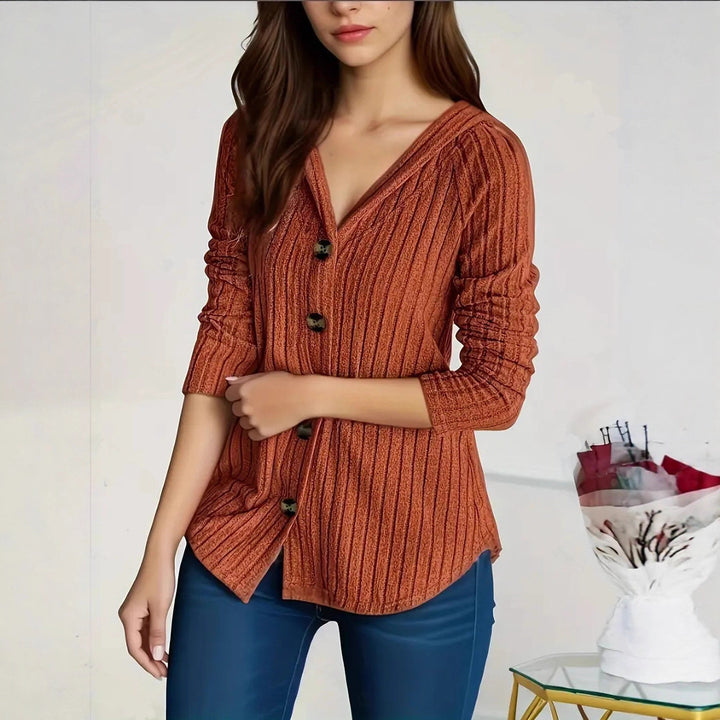Damen nan kaschierender gerippter Strickcardigan mit V-Ausschnitt und dekorativen Knöpfen Echo Archiv