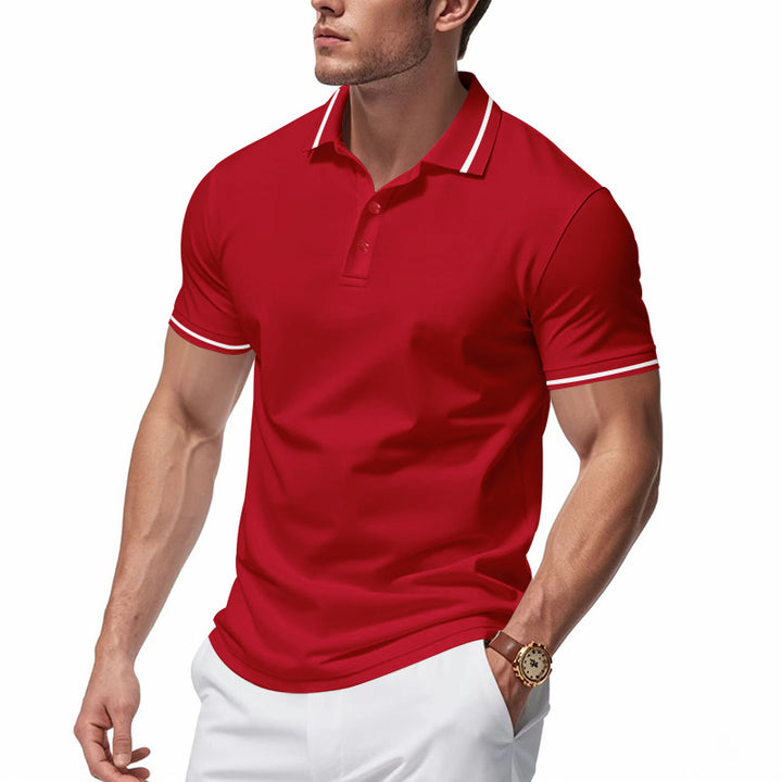 Herren nan atmungsaktives Interlock-Poloshirt mit Kontrast-Tipping, kurzer Knopfleiste und schmaler Silhouette Echo Archiv