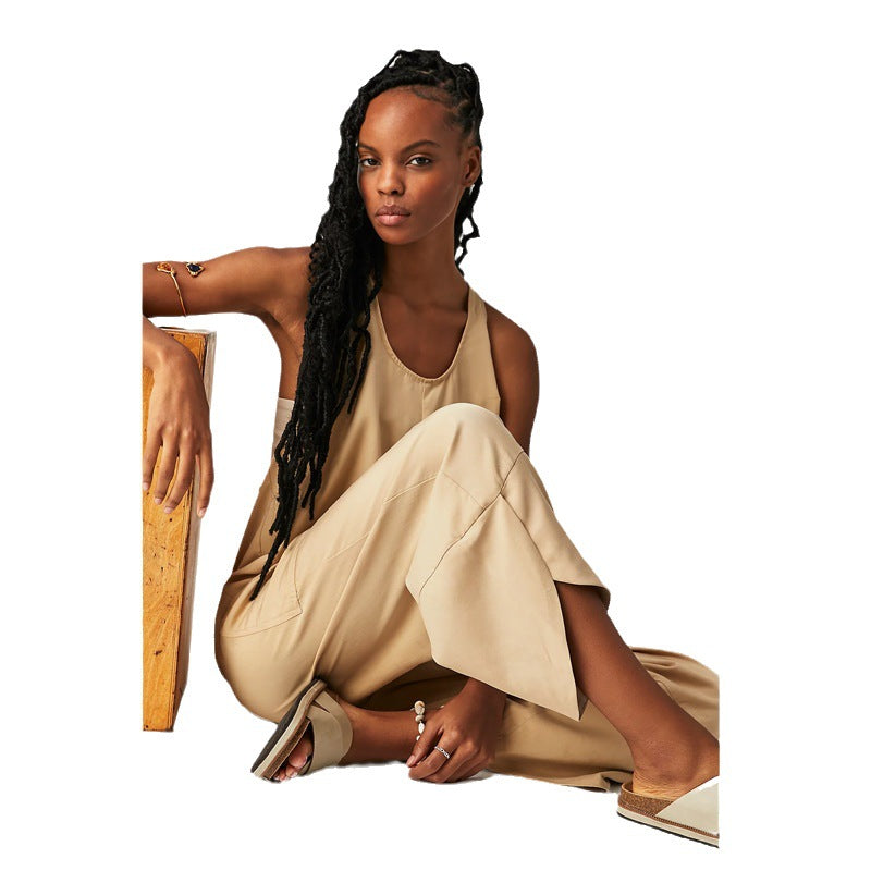 Damen Lässiger Jumpsuit mit weitem Bein und seitlichen Taschen Echo Archiv