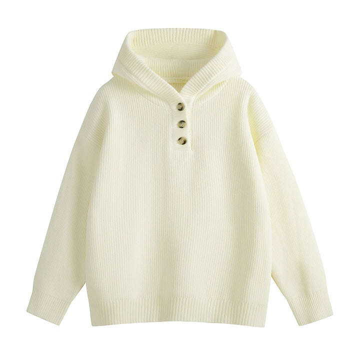 Damen Relaxed Kapuzenpullover aus geripptem Strick mit Halbsteg-Knopfleiste Echoarchiv