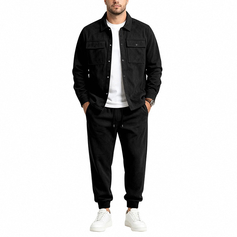 Herren nan Velours-Lounge-Set mit Overshirt, aufgesetzten Brusttaschen und tapered Jogginghose Echo Archiv