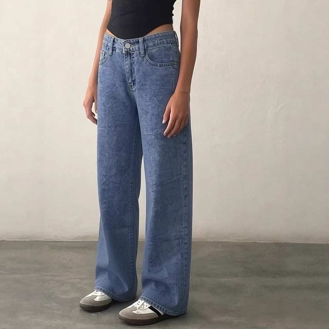 Damen Weite High-Waist Jeans mit klassischem Schnitt und ausgefransten Säumen Echo Archiv