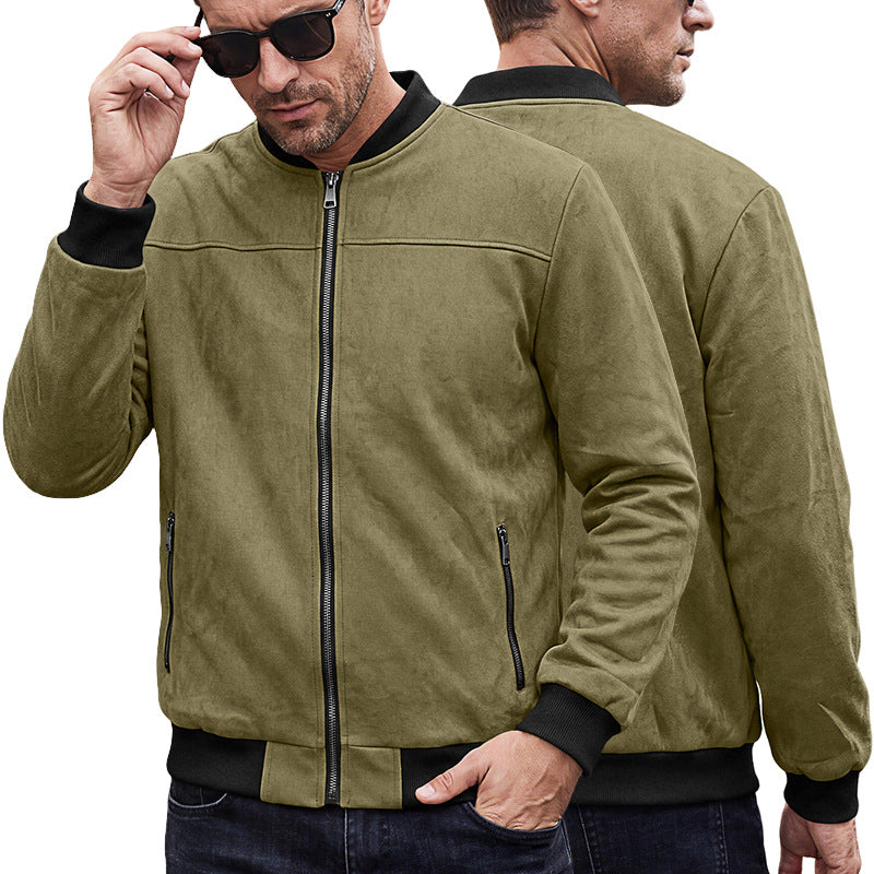 Herren Wildlederoptik Bomberjacke mit Rippenbündchen und Reißverschluss-Taschen – Brevano