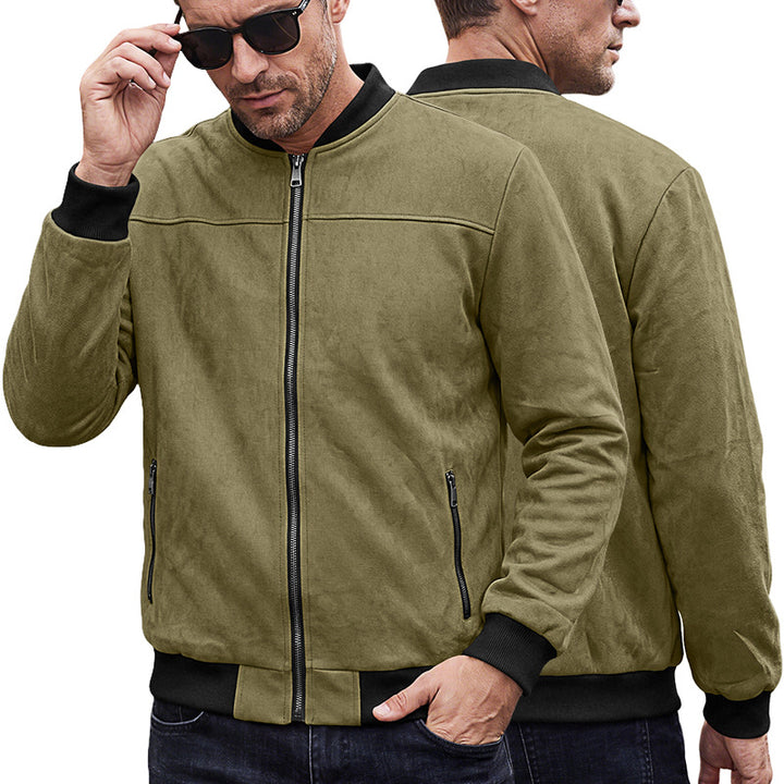 Herren Wildlederoptik Bomberjacke mit Rippenbündchen und Reißverschluss-Taschen – Brevano