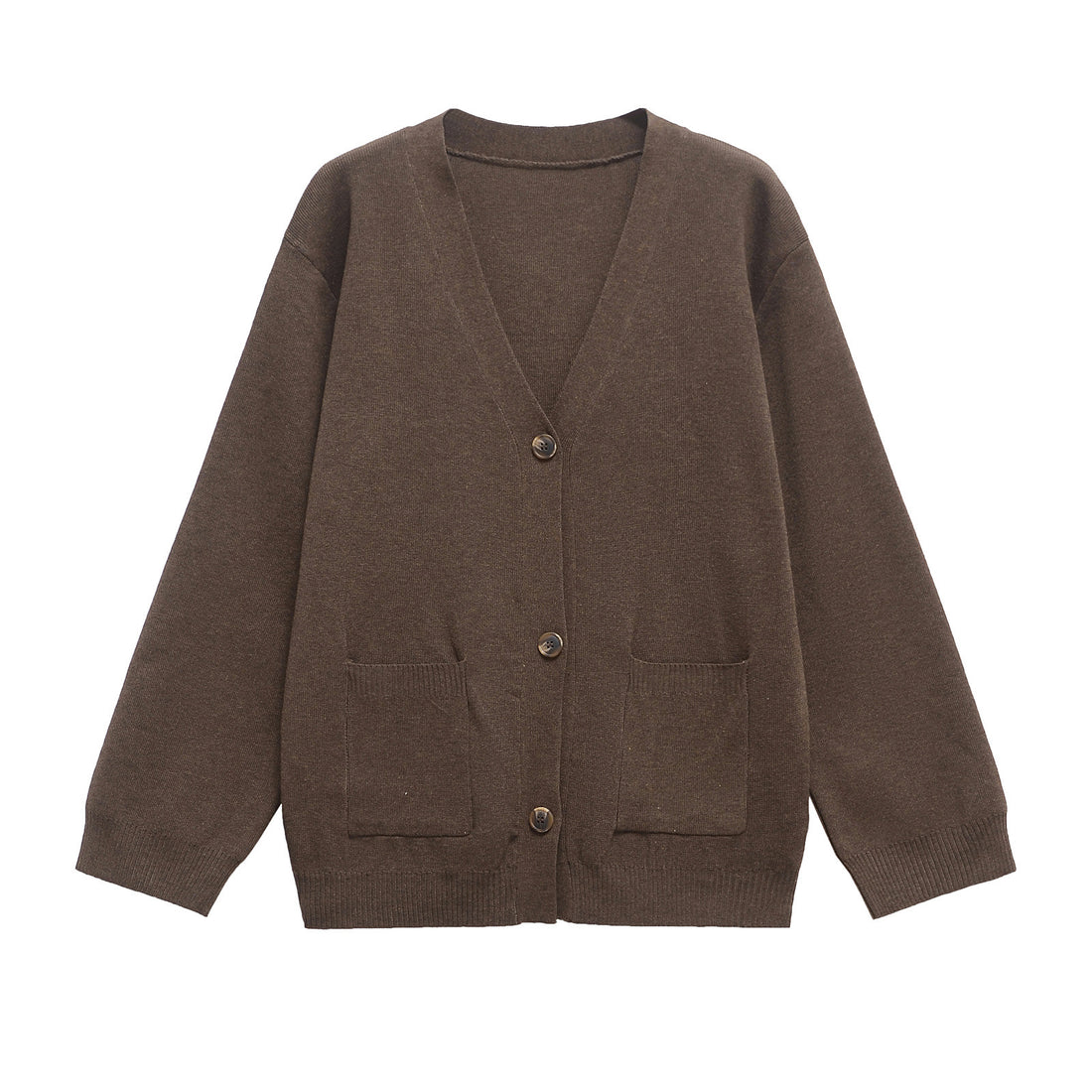 Damen Oversize Strickcardigan mit V‑Ausschnitt und aufgesetzten Taschen Echoarchiv