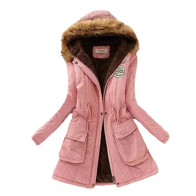 Damen wattierter Parka mit kuscheligem Sherpa-Innenfutter, Kunstfellkapuze und Taillenzug – Montévia