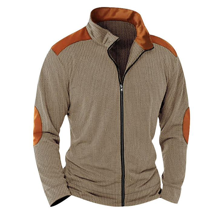 Herren nan strukturierte Strick‑Hybridjacke mit Stehkragen Kontrasteinsätzen und Ellbogenpatches Echo Archiv