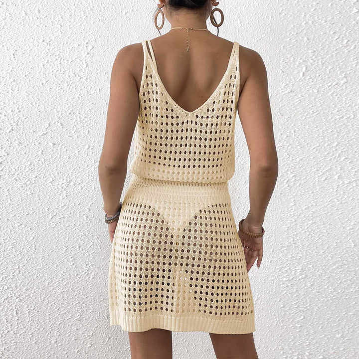 Damen Häkel-Strandkleid mit netzartigem Lochmuster und verstellbarem Schnitt Echo Archiv