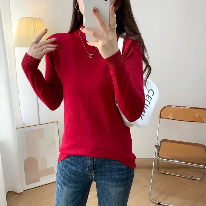 Damen Feiner Langarm-Feinstrickpullover mit schmalem Stehkragen und gerippten Bündchen Echoarchiv