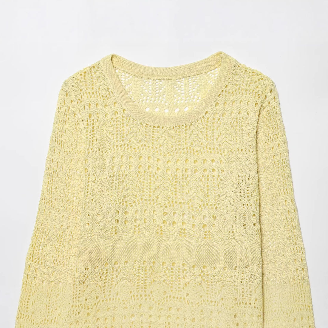 Damen Leichter Ajourstrick-Pullover mit Rundhalsausschnitt und Boxy-Cropped-Schnitt Echoarchiv