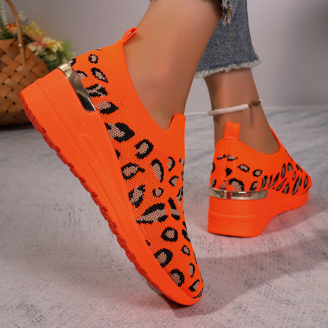 Damen  Sock-Sneaker mit elastischem Strickoberteil Leopardmuster und keilprofilsohle Echo Archiv