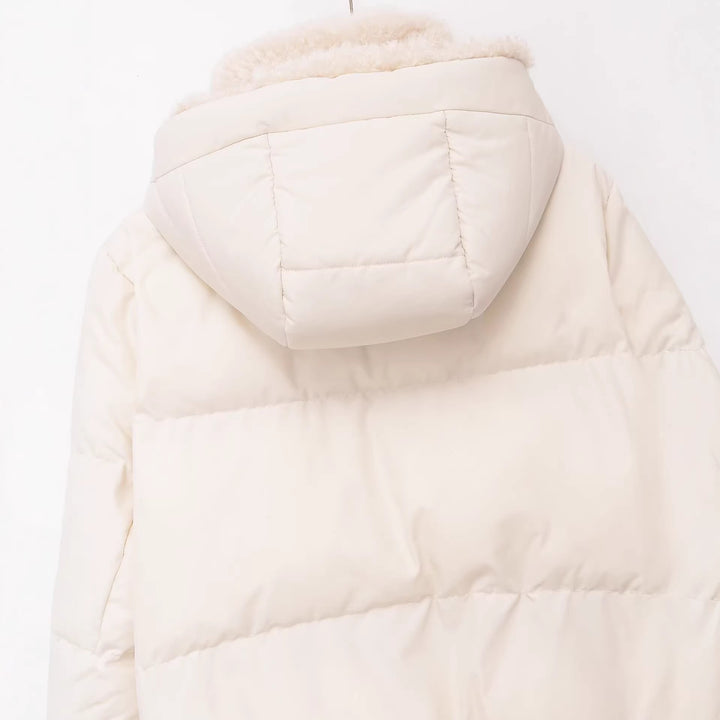 Damen Cropped Daunenoptik-Parka mit Teddygefütterter Kapuze und Rippbündchen Echoarchiv