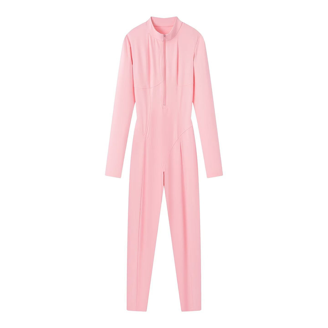 Damen Slim-Fit einteiliger Catsuit mit Reißverschluss und hohem Kragen Echo Archiv