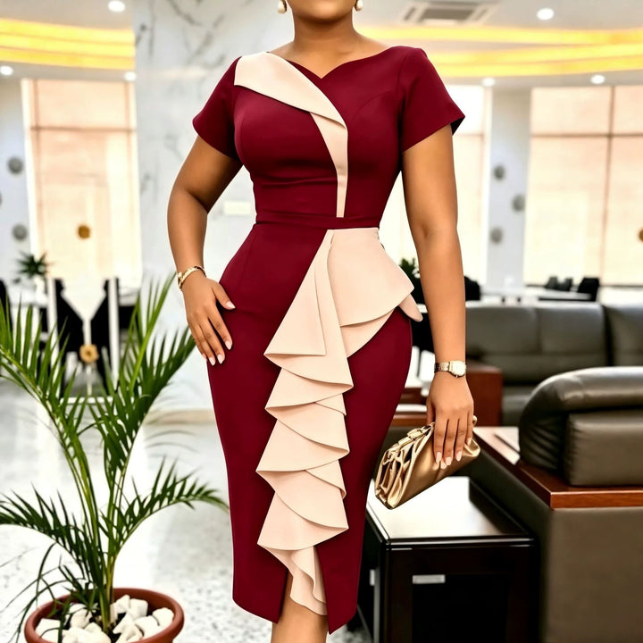 Damen Elegantes Midikleid mit asymmetrischem Rüschendesign Echo Archiv