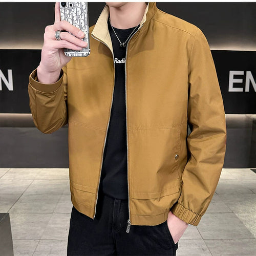 Herren Minimalistische City-Zipjacke aus Mikrofaser mit Stehkragen, verdeckten Taschen und elastischem Saum Echoarchiv