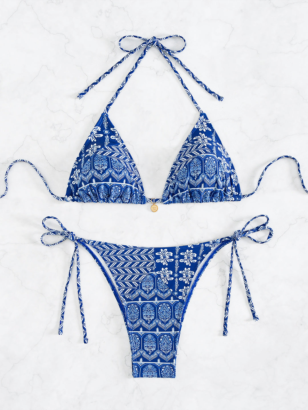 Damen Triangel-Bikini mit verspielt floralem Design und bindbaren Trägern Echo Archiv