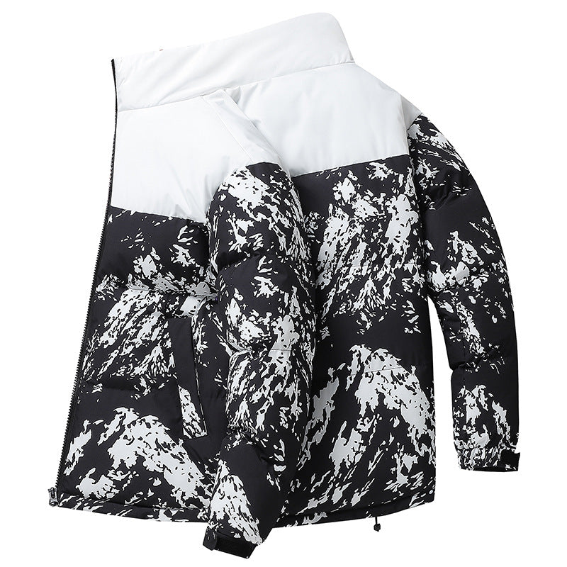 Herren Wattierte Steppjacke mit Camouflage‑Print, hohem Stehkragen & verstellbarem Saum Echoarchiv
