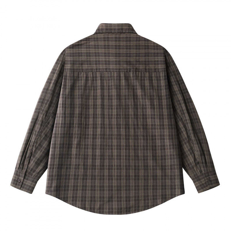 Unisex Lockeres Kastenförmiges Karo-Overshirt aus leichter Baumwollmischung mit Rückpasse und Kräusel-Detail Echo Archiv