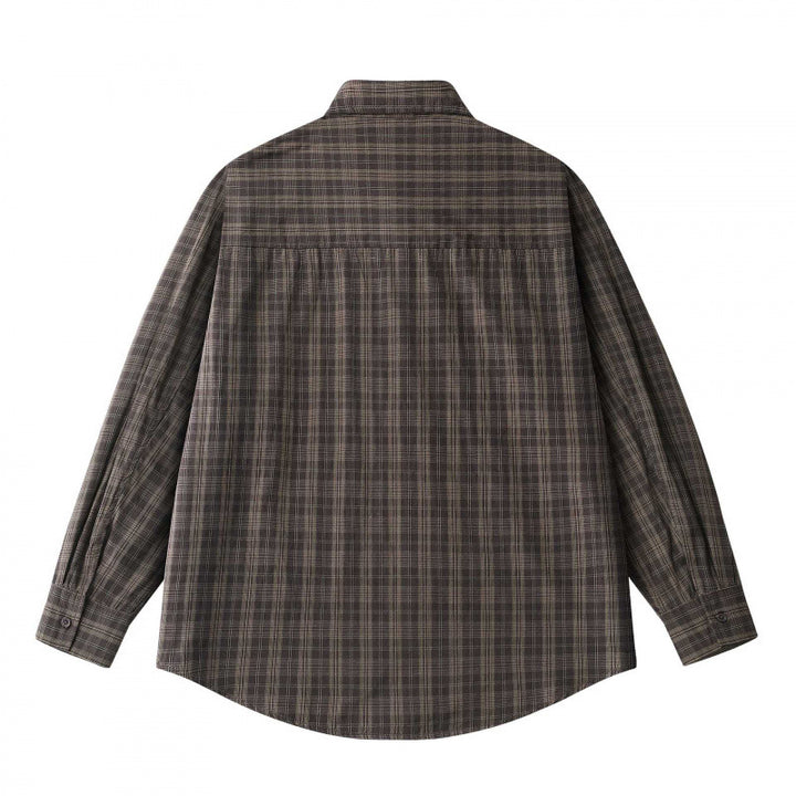 Unisex Lockeres Kastenförmiges Karo-Overshirt aus leichter Baumwollmischung mit Rückpasse und Kräusel-Detail Echo Archiv