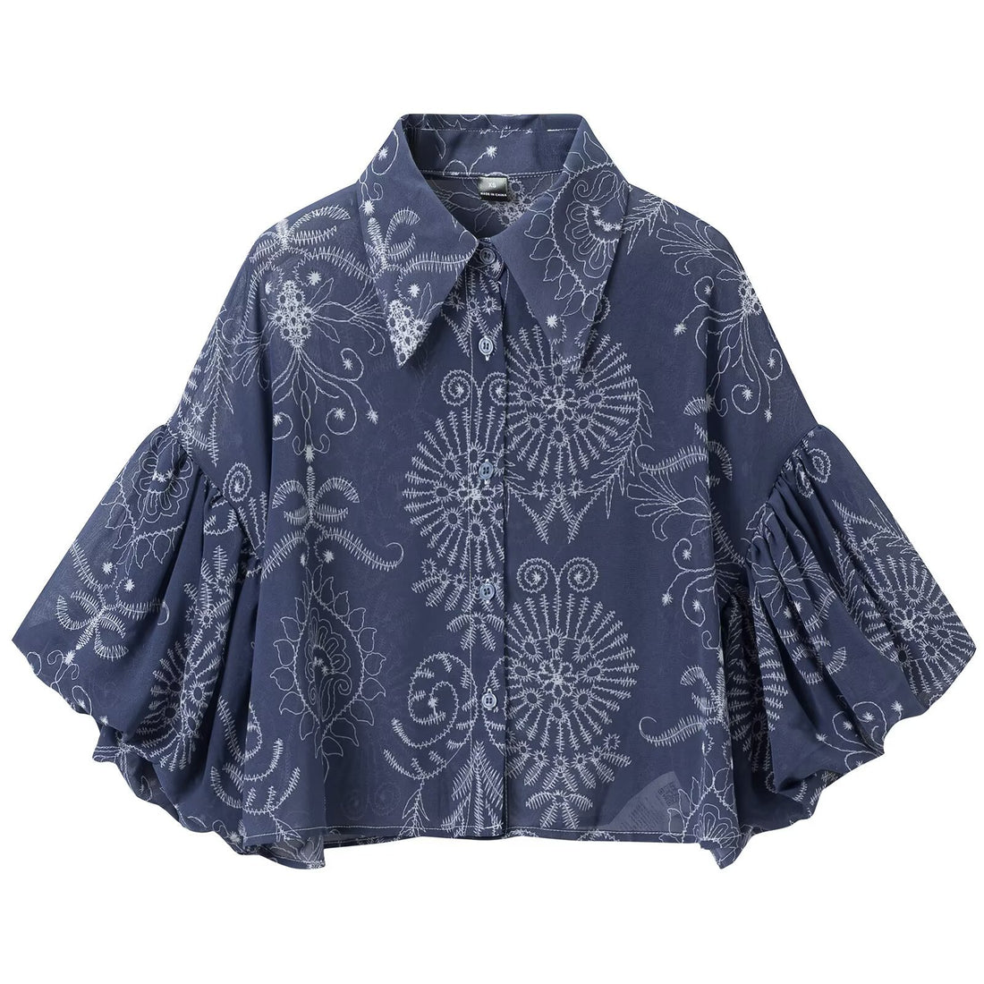 Damen Oversize-Buttonbluse mit Ballonärmeln und großem Hemdkragen Echoarchiv
