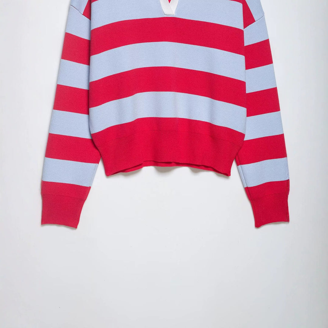 Damen Gestreifter Rugby-Pullover mit offenem Polokragen Echo Archiv