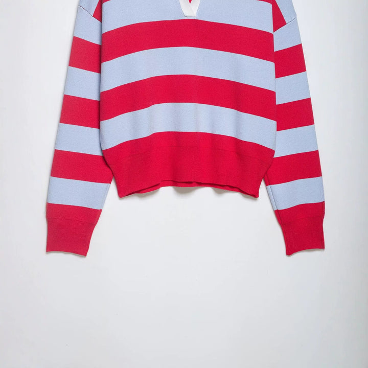 Damen Gestreifter Rugby-Pullover mit offenem Polokragen Echo Archiv