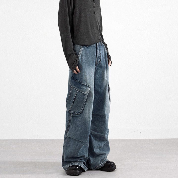 Herren Extraweite Paneel-Denim-Cargohose im weiten Baggy-Cut mit Kniepaneelen Echo Archiv