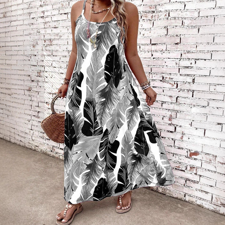 Damen Maxikleid mit aufregendem Blattmuster und schmalen Trägern Echo Archiv