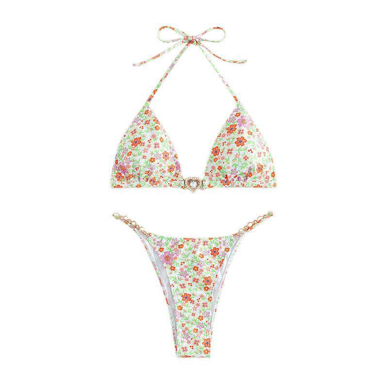 Damen Triangel-Bikini mit dekorativen Kettendetails und floralen Akzenten Echo Archiv