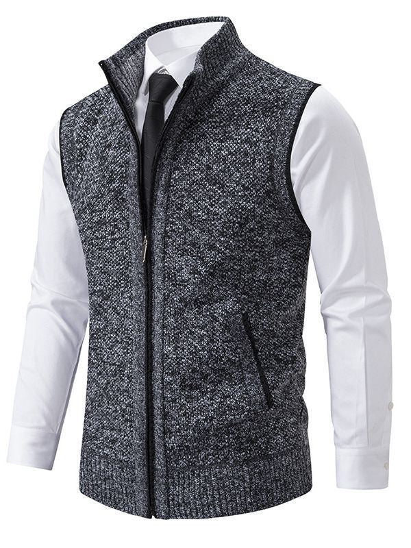 Herren elegante Strickweste mit hohem Kragen und praktischen Reißverschlusstaschen Echoarchiv