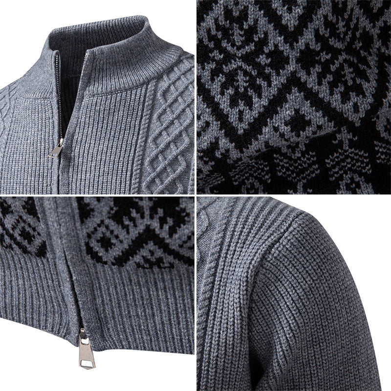 Herren Hochwertige Norweger-Zip-Strickjacke mit Zopfmuster und Stehkragen Echo Archiv