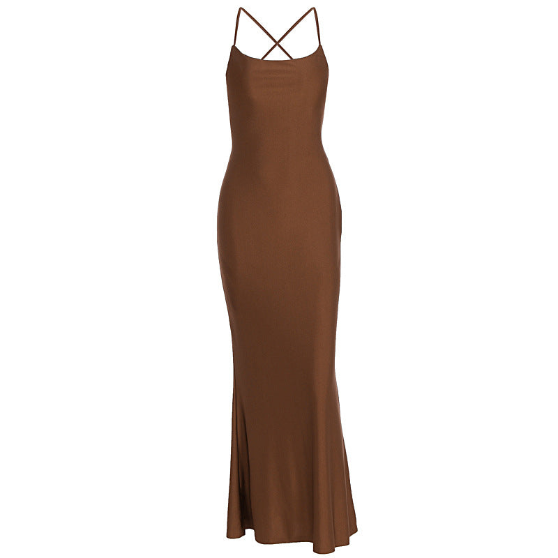 Damen elegantes Bodycon Maxikleid mit schulterfreiem Design und feinen Trägern Echo Archiv