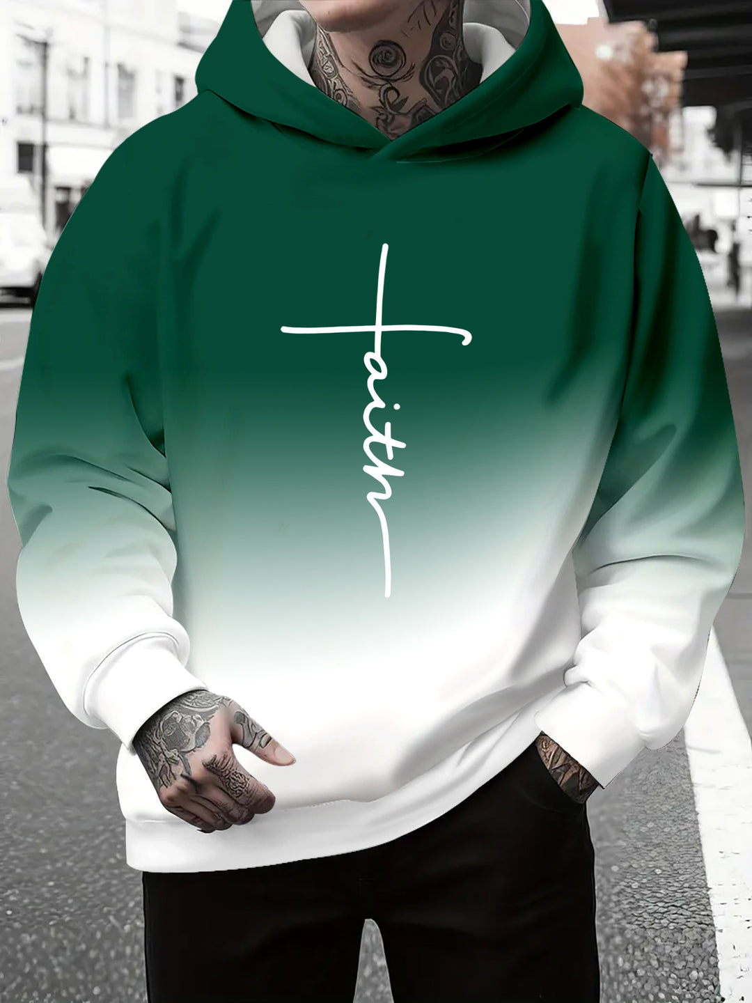 Herren Kapuzenpullover mit subtiler Farbverlauf-Optik und inspirierendem Schriftzug Echoarchiv