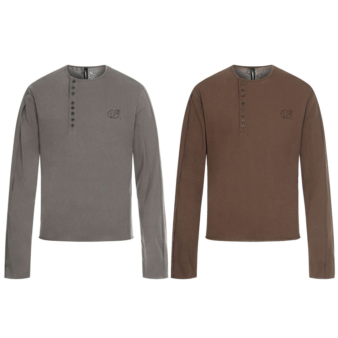 Herren Langarm-Henleyshirt mit asymmetrischer Knopfleiste und leichtem Relaxed Fit Echoarchiv
