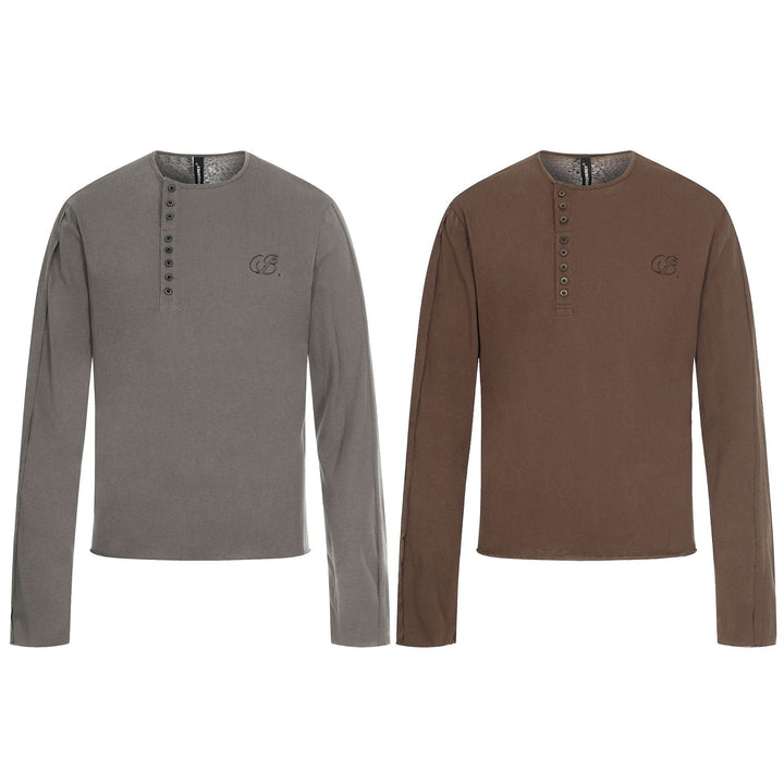 Herren Langarm-Henleyshirt mit asymmetrischer Knopfleiste und leichtem Relaxed Fit Echoarchiv