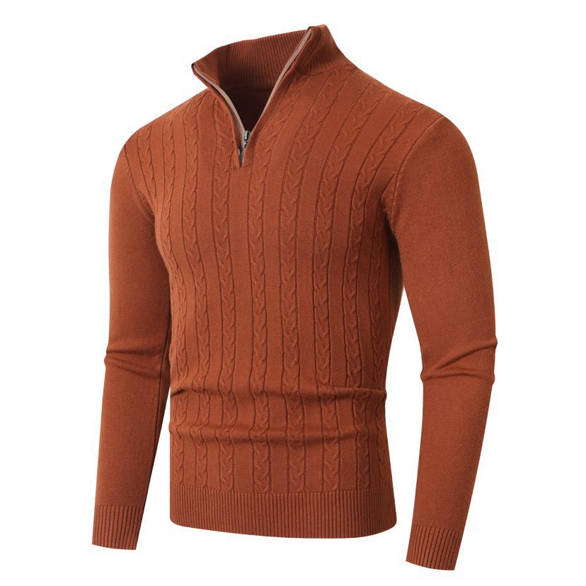 Herren nan gerippter Halbzip-Pullover mit Zopfmuster, Stehkragen und schmaler Passform Echo Archiv